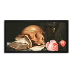 De Heem Vanitas Still-life Skull Book Roses Painting Long Framed Art Print Wall Poster 25x12 inch