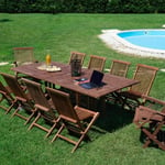 Ensemble de jardin en teck avec table  rallonge et 10 chaises