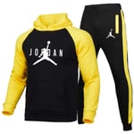 DSFF Sweat à Capuche Jordanie, Veste Sportive et SportsPants de Sport 2 pièces Sportswear, Basketball and Course Former l'échauffement Yellow Black-S