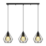 Aigostar Luminaire en métal vintage 3 lumières, éclairage d'intérieur E27, suspension industrielle rétro, lustre cage pour bar, lampe îlot de cuisine, noir