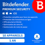 Bitdefender Premium Security - 10 appareils - Renouvellement 1 an