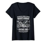 Womens Roger's Garage Vintage Motorcycle Design for the Name Roger V-Neck T-Shirt