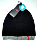 Genuine LEVI'S Black / Grey FLEECE LINED Skull BEANIE Hat Adult One Size