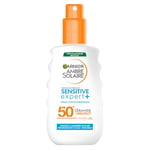 GARNIER Ambre Solaire Sensitive Expert+ - Spray Protection Solaire FPS 50+ - Protège des UVA, UVB Et UVA Longs - Résiste à L'eau - Enrichi en Céramides - Tous Types de Peaux - 150 ml