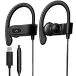 Avantree L171 - Over Ear Lightning Headphones Wired for iPhone, MFi Certified Earbuds, In Line Mic for Clear Calls, Good Sound & Comfortable, Ideal for Sports, Compatible with iPhone 14 13 12 11