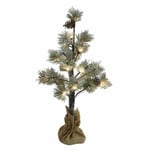 Pre-Lit 60cm 24 LED Snowy Christmas Tree in a Hessian Bag Pine Cones Warm White