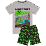 Minecraft Pojkar Kortärmad Kort Ben Pyjamas Set Svart Creeper & Zombine All-Over Print[HK] Grey 8-9 Years