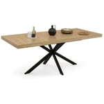 Table à manger extensible rectangle alix avec rangement 6-10 personnes bois et noir 160-200 cm