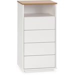 Chiffonnier Bob 4 tiroirs 1 niche blanc/chêne, bois massif