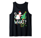 Cat What Xmas Lighting Santa Hat Cat Pushing Christmas Tree Tank Top