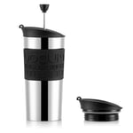 BODUM Ensemble de cafetière à piston Travel, acier inoxydable avec couvercle supplémentaire, aspirateur, 350 ml/12 oz, noir