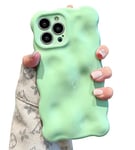 UEEBAI Case for iPhone 13 Pro Max 6.7 inch, Cute Solid Color Curly Wave Shape Shockproof Soft TPU Bumper Phone Case, Candy Water Ripple 3D Silicone Slim Pretty Case Non-yellowing Cover,Green