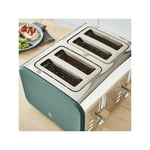 Swan 4 Slice Green Nordic Style Defrost Reheat Removable Crumb Tray Loaf Toaster