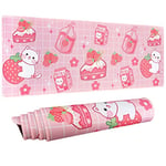 Tapis de Souris de Jeu Kawaii pour Bureau, Grand Tapis de Souris au Lait de Fraise, Rose XL, Tapis de Souris Mignon animé, Long et Grand, Accessoires de décoration Fraise, 80 x 30 cm