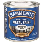 Hammerite Smooth Direct to Rust Metal 250ml White Paint Brush on