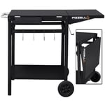 PIZZELLO Grill Cart and Prep Station Outdoor BBQ Cart Pizza Table Serving Cart with Storage Wheels Hooks Handle Convertible Countertop, Black