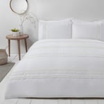 Sleepdown Delicate Tassel White Luxury Easy Care Duvet Cover Quilt Bedding Set with Pillowcases - Super King (220cm x 260cm)