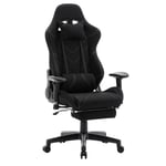 WOLTU Chaise de bureau Racing chaise, Fauteuil de bureau en tissu avec repose-tête et repose-pieds, Hauteur réglable, Noir