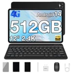 DOOGEE T40PRO, 12 inch Tablet 4G with SIM Card Slots, 2.4K Display, 20GB+512GB, 6nm Octa-Core, 10800mAh, 7.6mm Ultra-thin, Hi-Res Speaker, Android 14 Tablet with Keyboard/Mouse/Case/Pen, Black