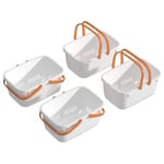 Cetomo Lot de 4 paniers de douche en plastique avec poignée pliable, boîte de rangement portable avec trous de drainage pour salle de bain, cuisine, dortoir, gel douche, shampooing, cosmétiques, blanc