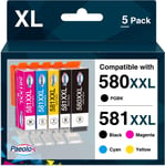 Pgi-580 580Xxl Cli-581 Xxl 581Xxl Cartouches D'Encre Compatibles Pour Cartouche Canon 580 581 Multipack Pour Canon Pixma Tts8350 Ts8250 Ts6350 Ts6351 Ts6250 Ts6251 Ts6150 Ts6151 (5-Pack)