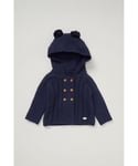 Rock A Bye Baby Unisex Double Knit Hooded Cardigan with Poms - Navy - Size 0-3M