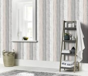 Arthouse Rustic Painted Wood Panel Wood Grain Effect Wallpaper Pink /Grey 902809