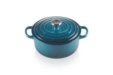 Le Creuset Signature Enamelled Cast Iron Round Casserole Dish With Lid, 20 cm, 2.4 Litres, Deep Teal, 21177206422430