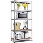 GOPLUS Etagere de Rangement a 5 Niveaux Reglable avec Cadre en Metal Galvanise, Rayonnage de Stockage Antiderapant pour Garage, Cuisine, Salon,