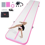 VEVOR Tapis de Gymnastique Gonflable 10 cm Épaisseur, Piste d’Acrobatie avec Pompe Électrique, Tapis d'Entraînement pour Usage Domestique/Salle de Sport/Yoga/Cheerleading/Plage/Parc, 5 m, Rose