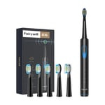 Fairywill Sonic Electric Toothbrush USB Rechargeable Timer with 6 Heads Black