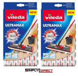 2x Vileda Ultramax 2in1 Pack Spray Replacement Microfibre Pads Mop Head Refill