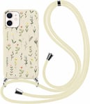 Coque Cordon Pour Iphone 11 6,1"", Aesthetic Motif Fleur Filles Étui Laniere Collier Réglable Corde Case, Mince Silicone Tpu Bumper Antichoc Housse Cover Pour Iphone 11, Beige 2