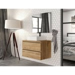 Meuble de salle de bain suspendu 80 cm en bois de chêne Ostippo avec lavabo sur pied - Italia - 80 cm Avec miroir et lampe led