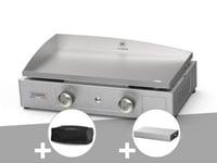 La Plancha Inox 260 gaz avec housse de protection + couvercle - Le Marquier