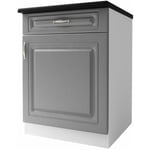 Meuble De Cuisine Bas 1 Porte 60 Cm Dina Mélaminé Avec 1 Tiroir Et 1 Étagère Gris