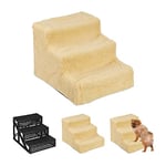 Relaxdays Escalier pour Chien, 3 marches, Petits et Grands Chiens, lit et canapé, Housse en Tissu, escalier intérieur pour Animaux, h x l x p 30 x 35 x 45 cm, Beige