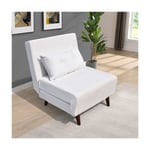 Fauteuil convertible lit une place tissu velours Blanc dimension: 80 x 90 x 84 cm - dimension lit: 80 x 190 x 28 cm