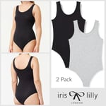 Iris & Lilly Bodysuit Body Size UK 18 ( XXL ) * 2 Pack * 95% Cotton - Black Grey