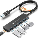 NOVOO Hub USB C 4 Ports USB 3.0, Transfert de données 5 Gbit/s, Adaptateur USB Port d'alimentation 5 V/2 A, câble prolongé de 60 cm, hub USB pour MacBook, Ordinateur Portable, Disque Dur Mobile