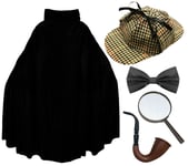 Sherlock Holmes Costume Set Detective Cape Pipe Hat School Book Day Fancy Dress