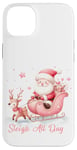 Coque pour iPhone 14 Plus Père Noël rose clair traîneau neige renne neige hiver