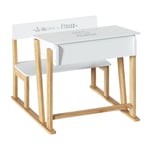 Atmosphera - Bureau d'écriture Miroytengo avec banc enfant blanc, pieds en bois, plateau rabattable, en mélamine, 64 cm, design moderne