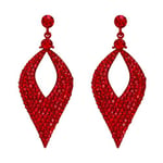 Clearine Boucles d'Oreilles Pendant Femme Mariée Forme Feuille Creuse Fantaisie Cristal Strass Cadeau Rouge