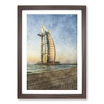 Big Box Art The Burj Al Arab in Dubai Vol.1 Painting Framed Wall Art Picture Print Ready to Hang, Walnut A2 (62 x 45 cm)