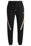 BOSS Mens Iconic Pants Cotton-terry tracksuit bottoms with signature-stripe tape Black