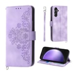 Auslbin Fleur Coque S23 FE 5G (2023) 6.4", étui de Protection en Cuir PU de Style Vintage pour Samsung Galaxy S23 FE (2023), Violet