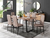 Kylo Large Brown Wood Effect Dining Table & 6 Milan Black Leg Faux Leather Chairs