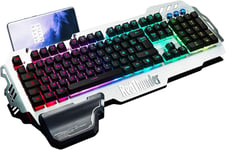 K900 Clavier Semi-Mécanique,Azerty Français,Tout Métallique Usb Ergonomique Rgb Rétro-Éclairage Avec Raccourci Multimédia,Repose-Poignet Pour Ps4,Pc,Ordinateur,Bureau,Jeux