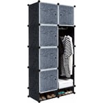 DIY Armoire Plastique à Monter Soi-Même Système d'étagères Enfichables avec Porte Penderie - 8 Cubes Noir NAIZY